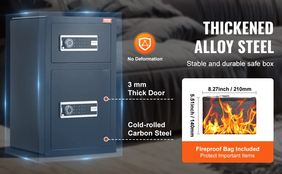 SucceBuy Single Door 4.0 cu.ft Safe Box w/ Key Lock Password & Fingerprint Safe Lock Box with Fireproof Bag Key Rack & LED Light