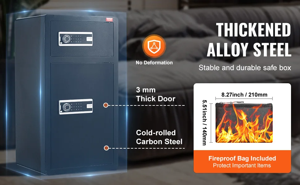 SucceBuy Single Door 4.0 cu.ft Safe Box w/ Key Lock Password & Fingerprint Safe Lock Box with Fireproof Bag Key Rack & LED Light