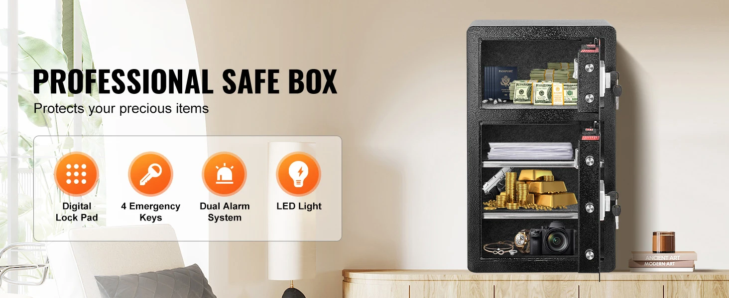 SucceBuy Single Door 4.0 cu.ft Safe Box w/ Key Lock Password & Fingerprint Safe Lock Box with Fireproof Bag Key Rack & LED Light