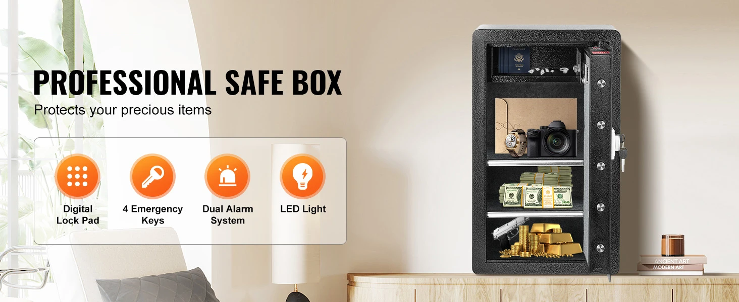 SucceBuy Single Door 4.0 cu.ft Safe Box w/ Key Lock Password & Fingerprint Safe Lock Box with Fireproof Bag Key Rack & LED Light