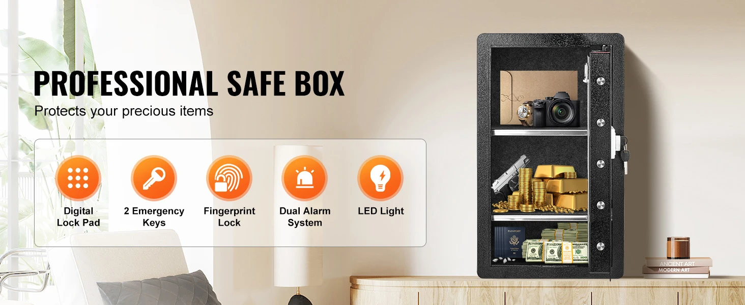 SucceBuy Single Door 4.0 cu.ft Safe Box w/ Key Lock Password & Fingerprint Safe Lock Box with Fireproof Bag Key Rack & LED Light