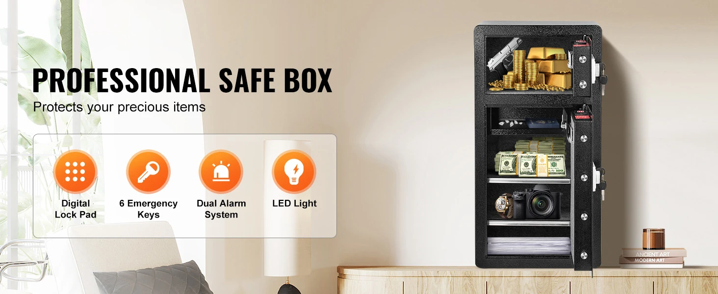 SucceBuy Single Door 4.0 cu.ft Safe Box w/ Key Lock Password & Fingerprint Safe Lock Box with Fireproof Bag Key Rack & LED Light