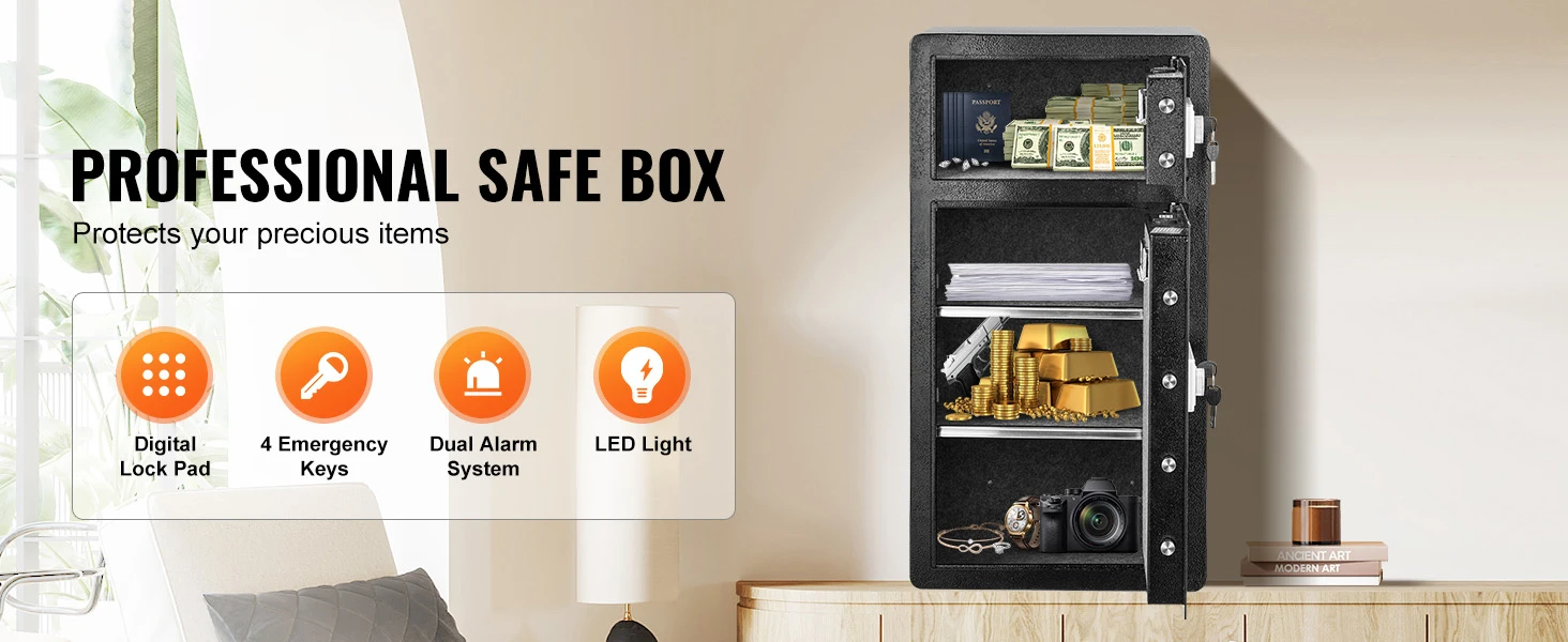 SucceBuy Single Door 4.0 cu.ft Safe Box w/ Key Lock Password & Fingerprint Safe Lock Box with Fireproof Bag Key Rack & LED Light