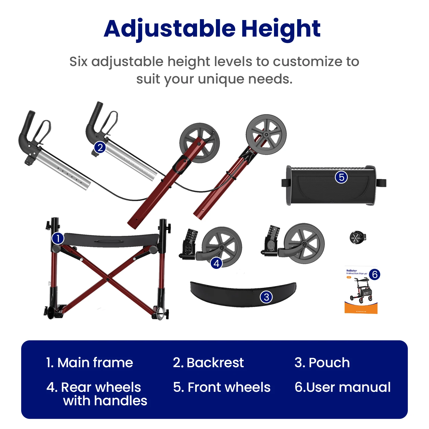 Foldable Rollator Walker With Seat, Walker For Seniors With Durable Aluminum, 8" Big Wheels For All Terrain