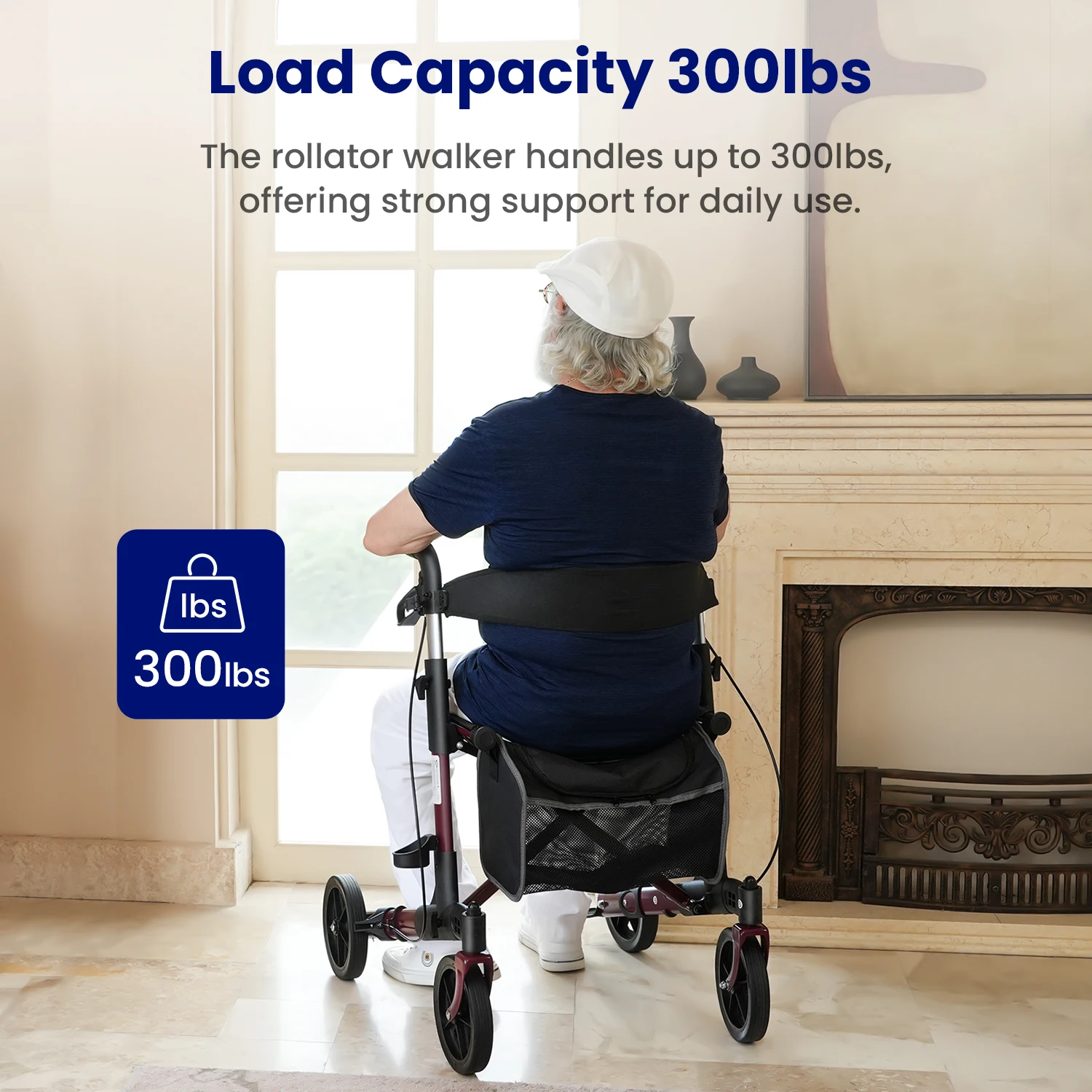 Foldable Rollator Walker With Seat, Walker For Seniors With Durable Aluminum, 8" Big Wheels For All Terrain