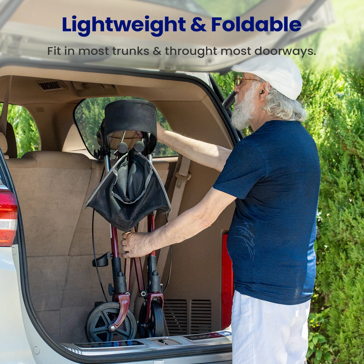 Foldable Rollator Walker With Seat, Walker For Seniors With Durable Aluminum, 8" Big Wheels For All Terrain