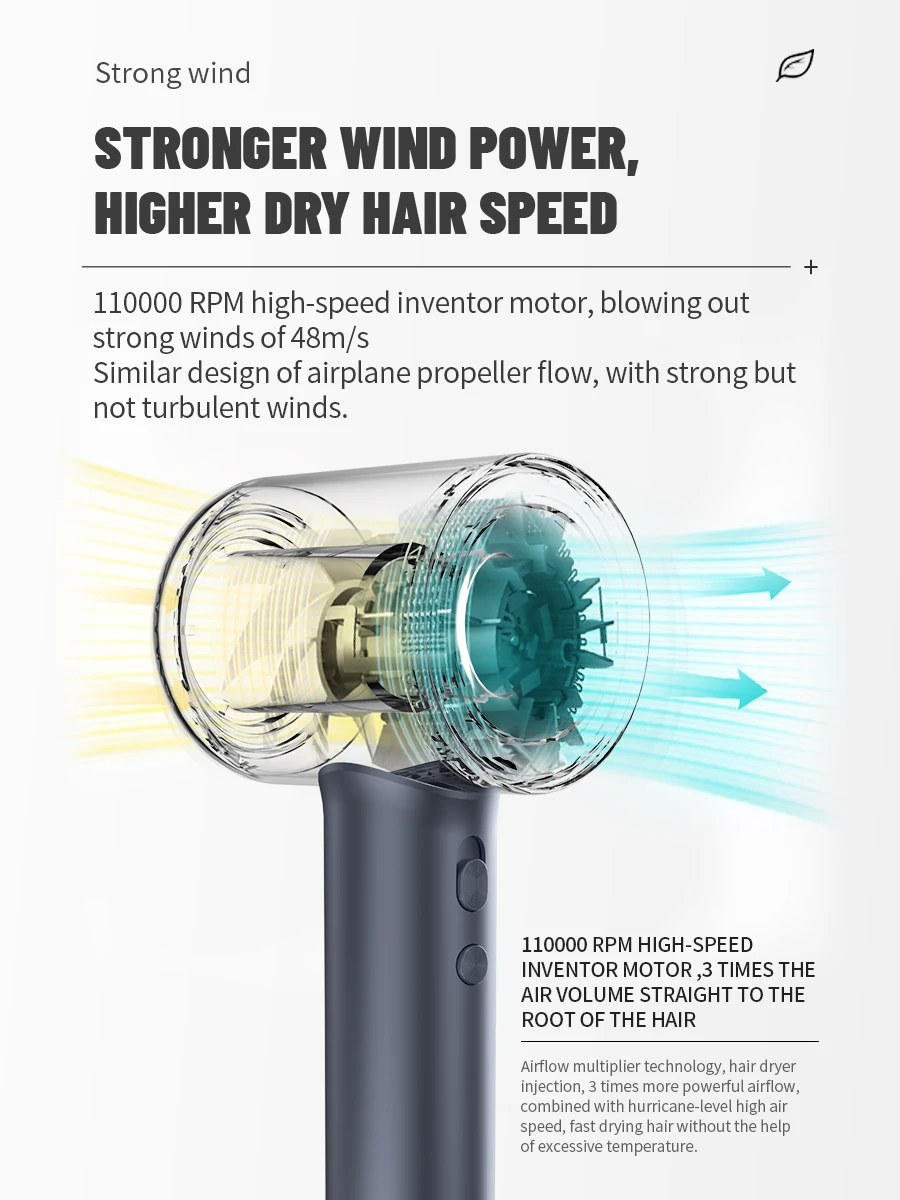 Professional Hair Dryer High-Speed 110V Personal Blower Hair Care Styling Negative Ion Tool Magnetic Nozzle Fast Hair Blow Dryer