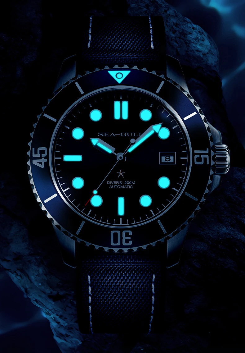 Luminous Seagull Men's Dive Watch, Ocean Series Water Ghost Professional 200M Waterproof Automatic Mechanical Watch with ST2147