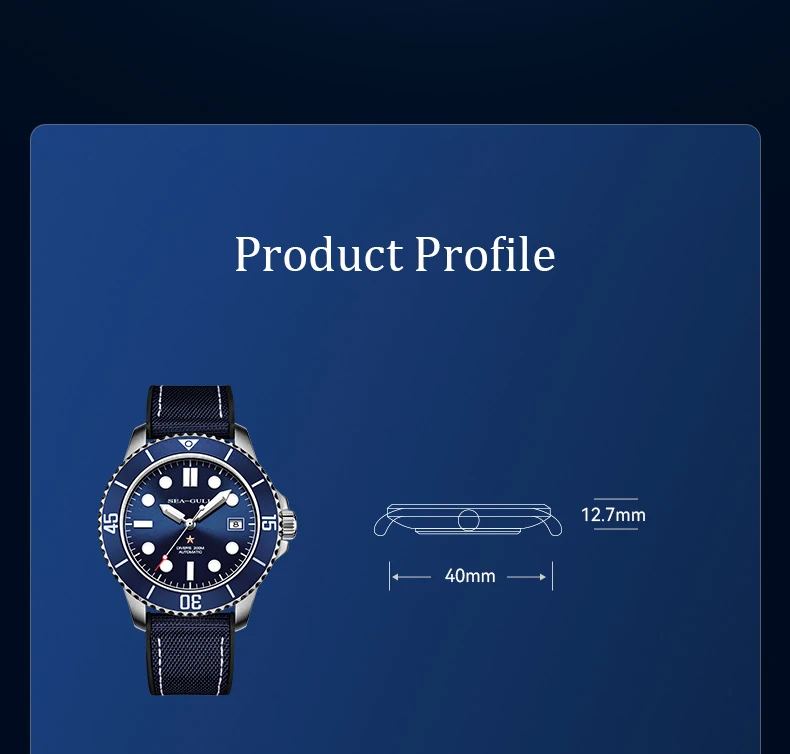 Luminous Seagull Men's Dive Watch, Ocean Series Water Ghost Professional 200M Waterproof Automatic Mechanical Watch with ST2147