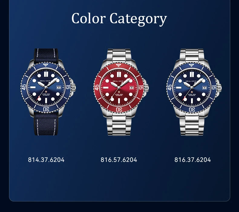 Luminous Seagull Men's Dive Watch, Ocean Series Water Ghost Professional 200M Waterproof Automatic Mechanical Watch with ST2147