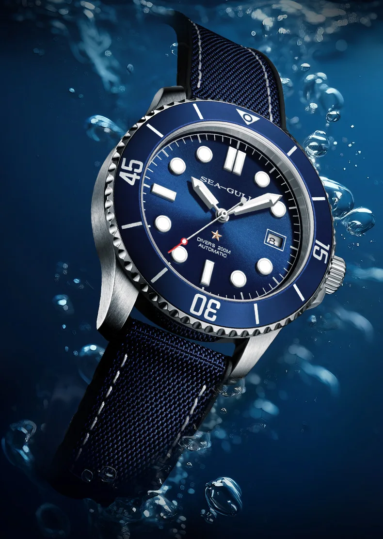 Luminous Seagull Men's Dive Watch, Ocean Series Water Ghost Professional 200M Waterproof Automatic Mechanical Watch with ST2147