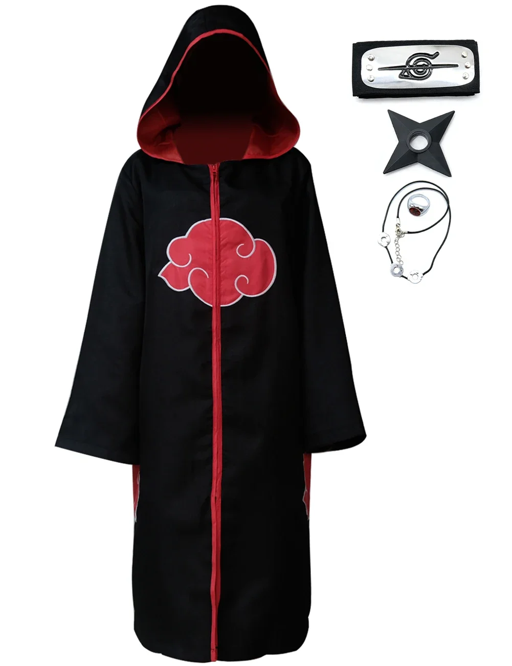 Anime Akatsuki Cloak Cosplay Long Black Robe Capes Uchiha Itachi Ring Headband Gifts Sasuke Cloak Robe Cape Halloween