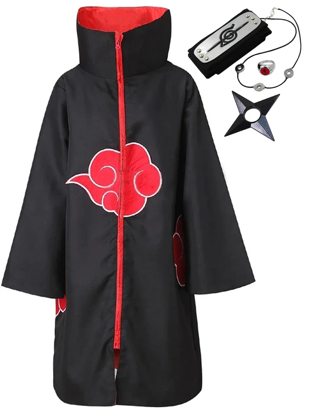 Anime Akatsuki Cloak Cosplay Long Black Robe Capes Uchiha Itachi Ring Headband Gifts Sasuke Cloak Robe Cape Halloween