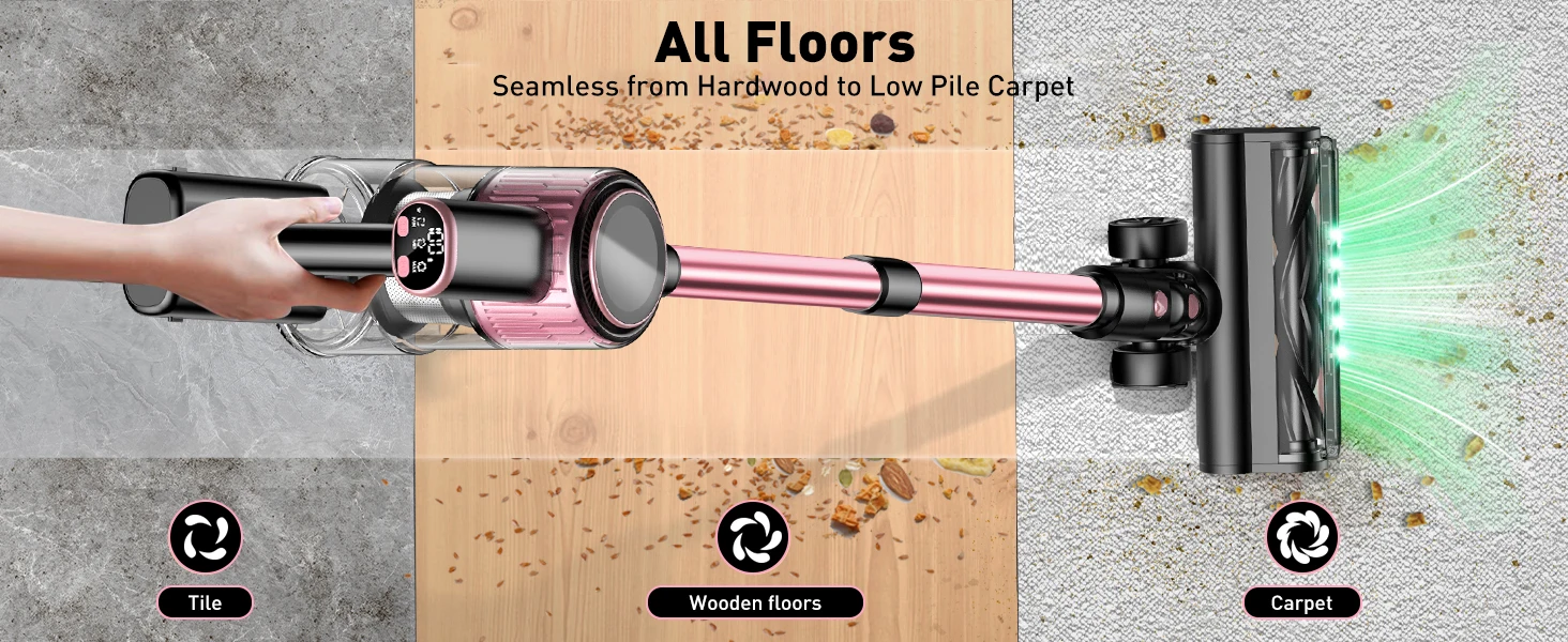 Cordless Vacuum Cleaner, 55Kpa/600W/45min 10 in 1 Powerful Stick Vacuum Cleaner for Home Pet Hair/Hard Floor/Carpet