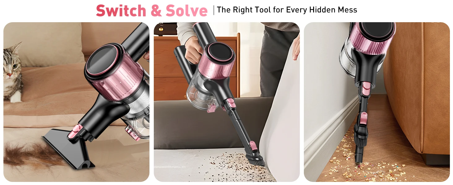 Cordless Vacuum Cleaner, 55Kpa/600W/45min 10 in 1 Powerful Stick Vacuum Cleaner for Home Pet Hair/Hard Floor/Carpet