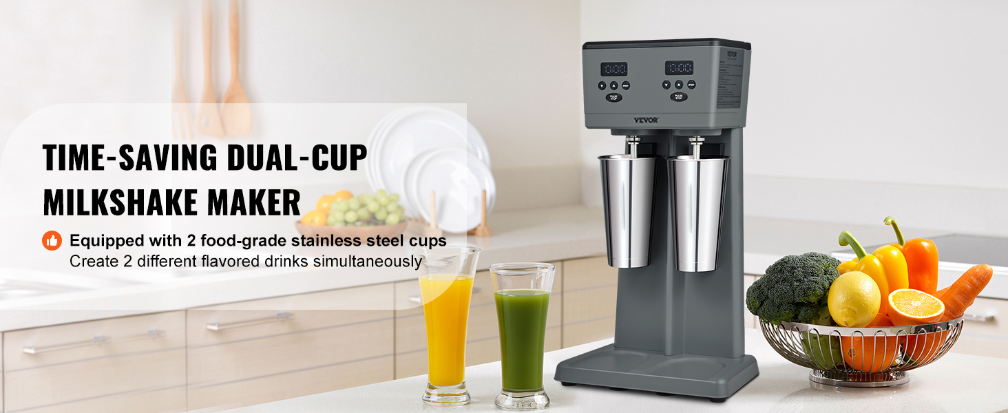 VEVOR Milk shake 375W x 2 Maker Electric Milkshake Machine Commercial Double Heads Drink Mixer Blender