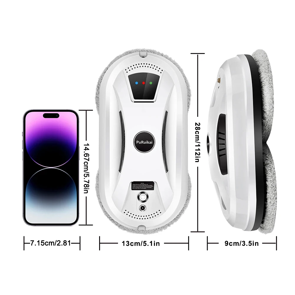 PuRuiKai AI Window Cleaning Robot Smart Automatic Cleaner Streak-Free for Windows/Tiles/Glass Doors Self-Cleaning Ultra Quiet