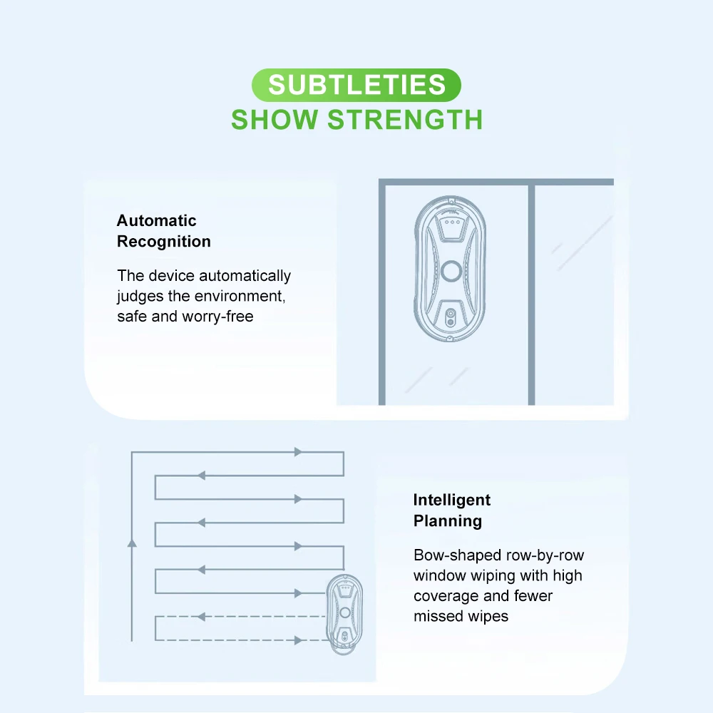 PuRuiKai AI Window Cleaning Robot Smart Automatic Cleaner Streak-Free for Windows/Tiles/Glass Doors Self-Cleaning Ultra Quiet