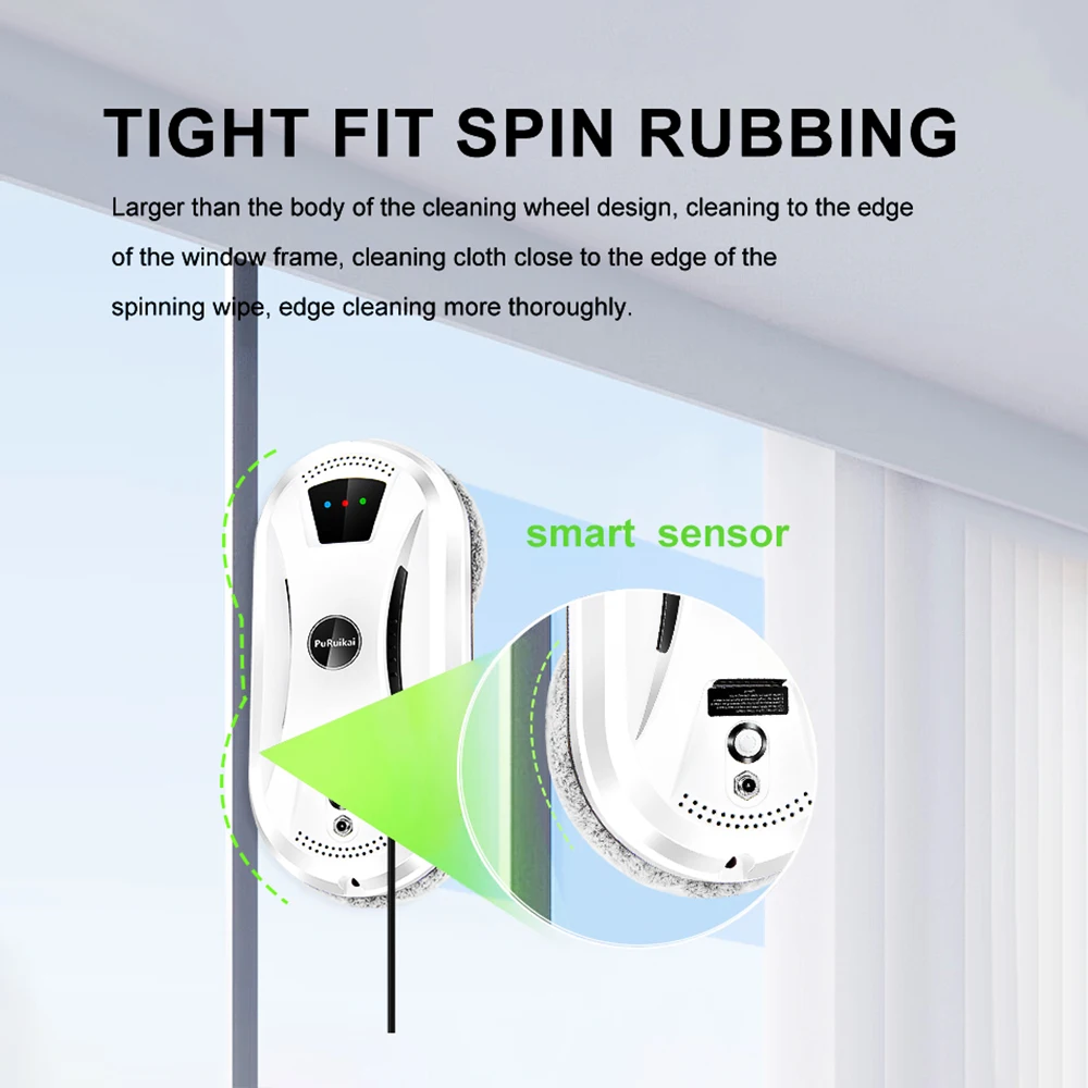 PuRuiKai AI Window Cleaning Robot Smart Automatic Cleaner Streak-Free for Windows/Tiles/Glass Doors Self-Cleaning Ultra Quiet