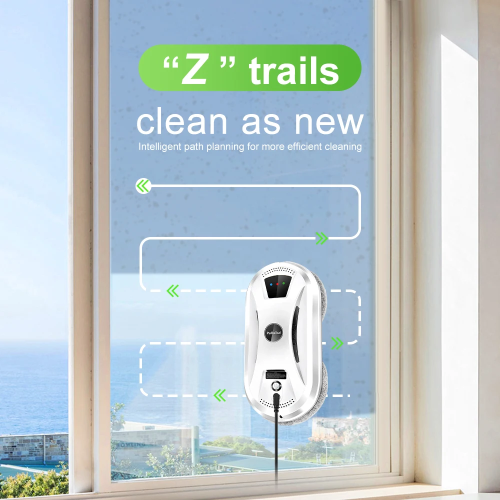 PuRuiKai AI Window Cleaning Robot Smart Automatic Cleaner Streak-Free for Windows/Tiles/Glass Doors Self-Cleaning Ultra Quiet