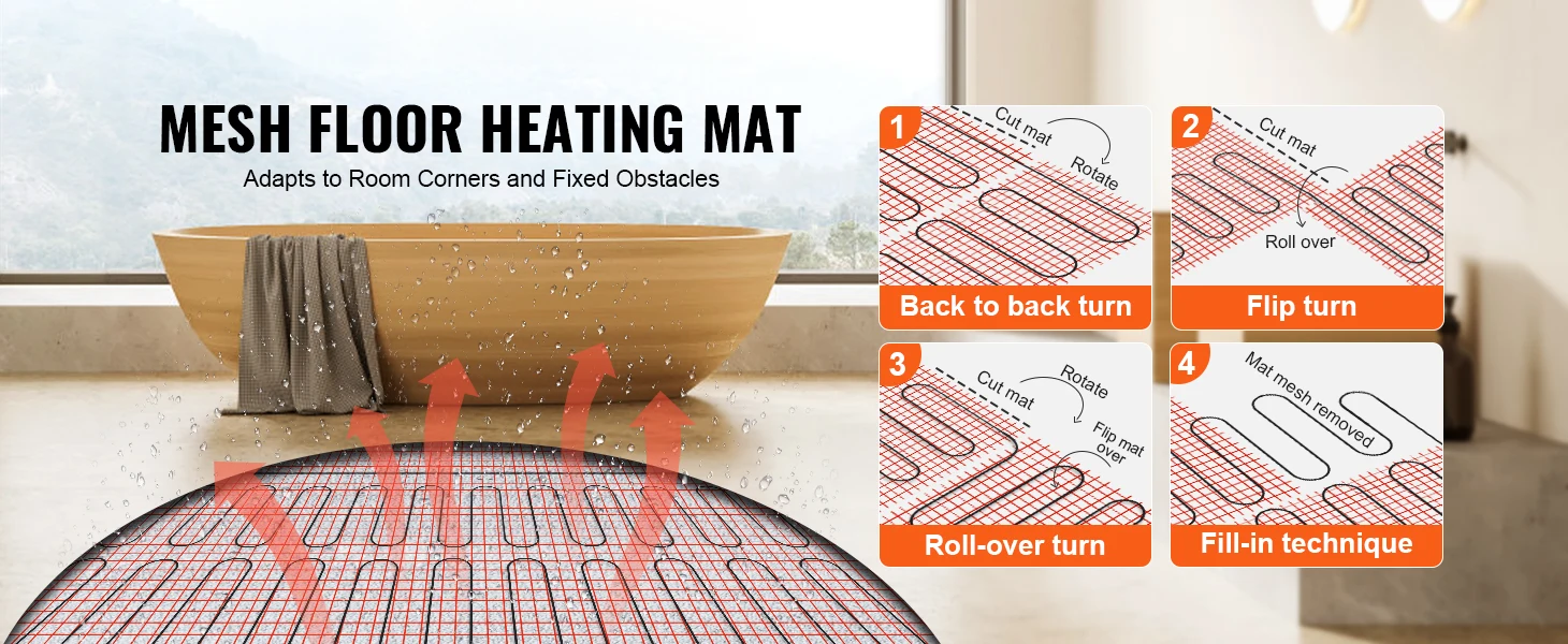 SucceBuy Floor Heating Mat 20 Sq. ft Electric Radiant In-Floor Heated Warm System Adhesive Back for Easy Installation on Floor