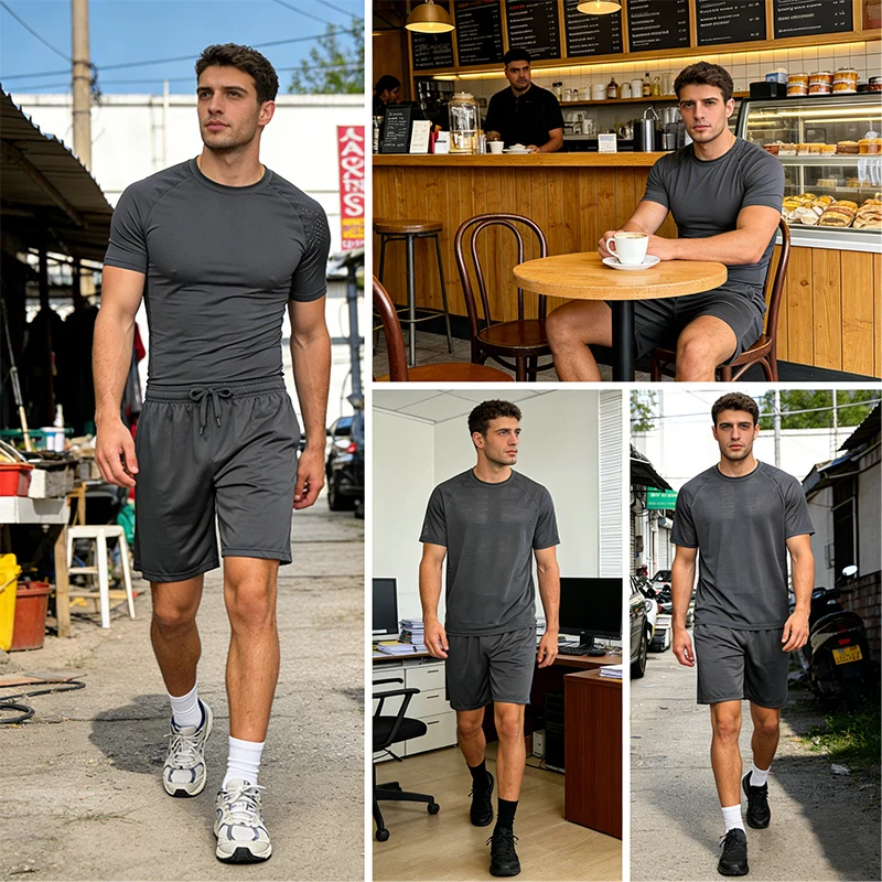 5-Piece Men's Casual Shorts with Drawstring Waistband, Breathable Fabric, Available in Multiple Colors - Ideal Choice for Summer