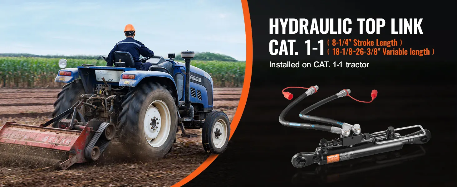 SucceBuy Hydraulic Top Link Cat.1-1 Hydraulic Cylinder with 2 Hoses&G3/8" Check Valve High-Sealing Check Valve Easy Installation