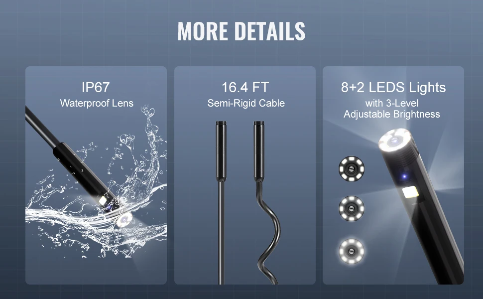SucceBuy Triple Lens Endoscope Camera 4.3" IPS Screen Inspection Camera with IP67 Waterproof Borescope for Automotive Plumbing