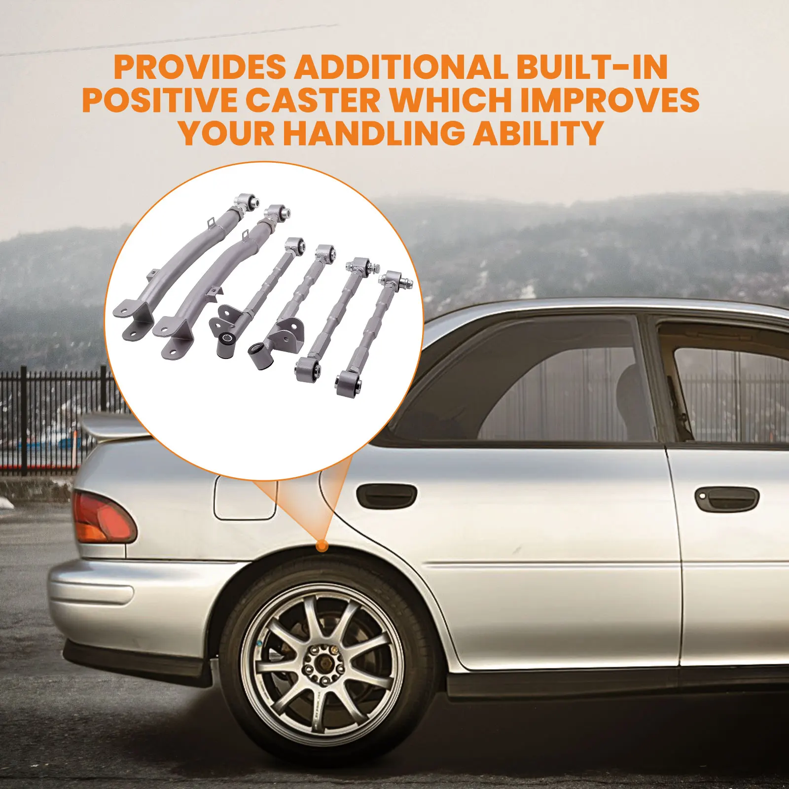 6-Piece Adjustable Lateral Traling Arm Link Kit for Subaru Impreza WRX Rear Suspension Adjustable for STi GDA 02-07 Rear Full Set New