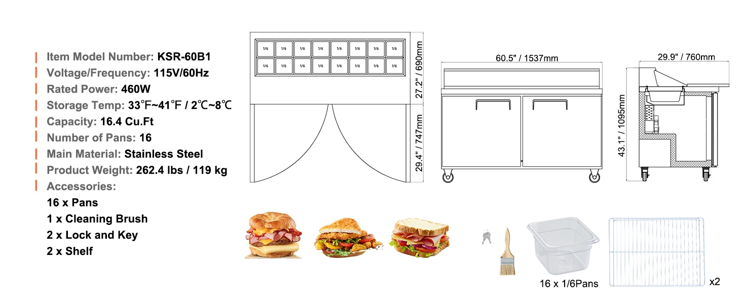 SucceBuy 28" Commercial Refrigerator Sandwich & Salad Prep Table 7.4 Cu. Ft Stainless Steel Refrigerated Food Prep Station