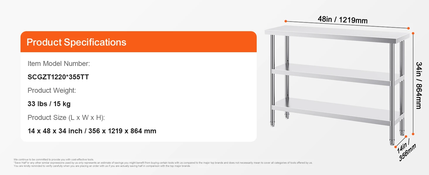 SucceBuy Stainless Steel Food Prep Table Commercial Kitchen Worktable W/Adjustable Undershelf Heavy Duty Prep Table Metal Table