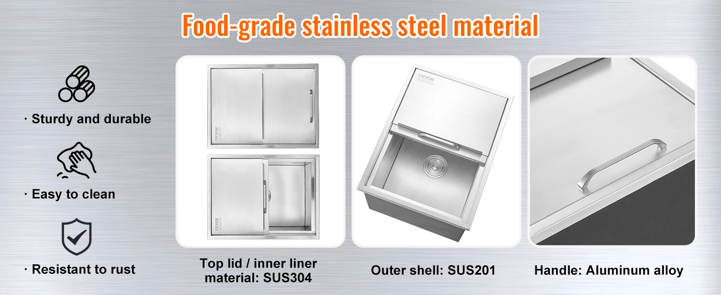 SucceBuy Drop in Ice Chest Stainless Steel Ice Cooler Commercial Ice Bin with Sliding Cover Outdoor Kitchen Ice Bar