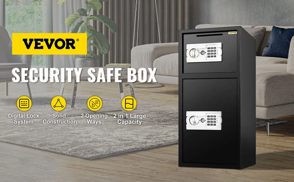 SucceBuy 33" Double Door Safe Deposit Box Secret Hidden Piggy Bank Steel Separate Storage Space Electronic Lock for Office Home