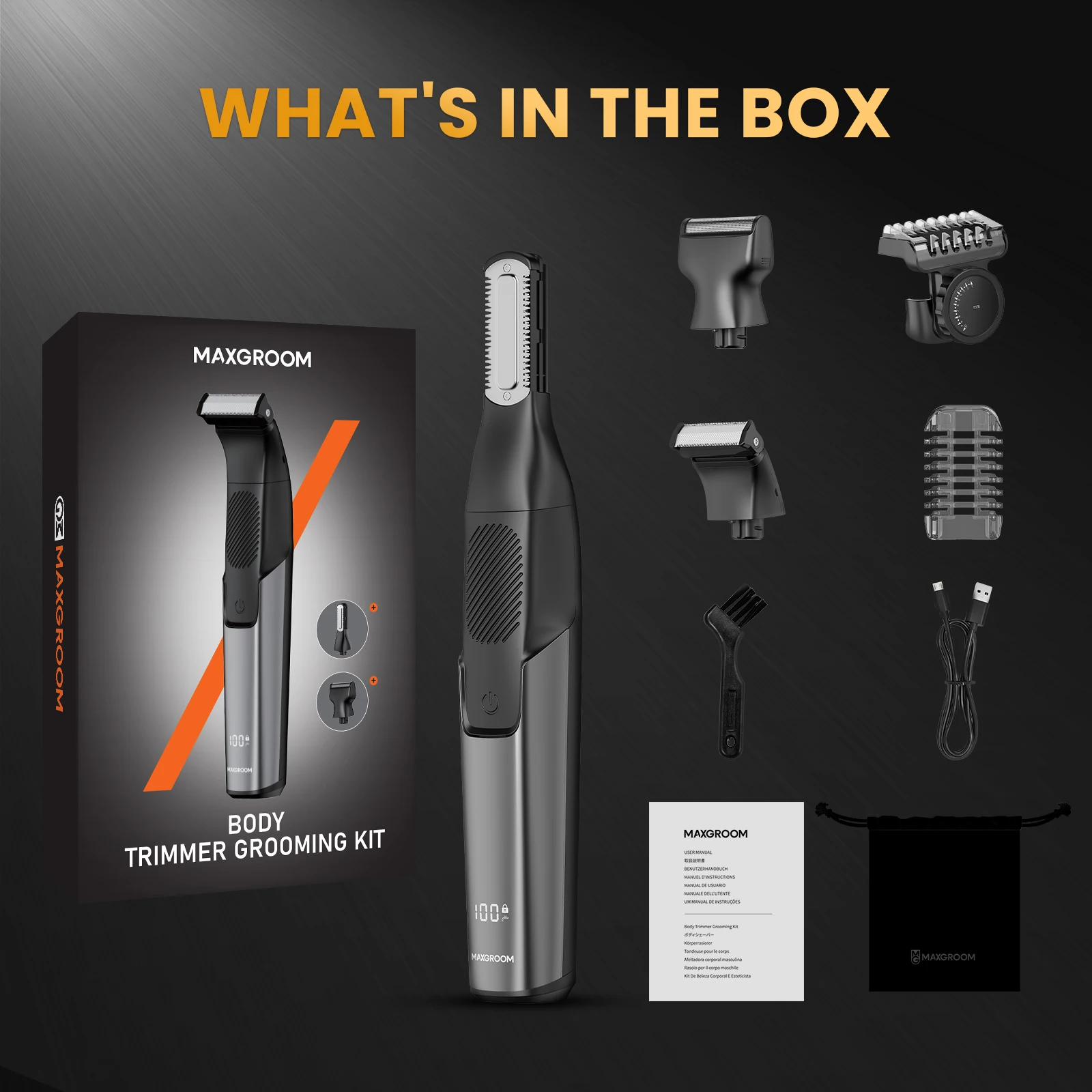 MAXGROOM Electric Body Hair Trimmer for Men Double-Sided Blade IPX6 Waterproof Body Hair Razor for Groin Pubic Body Hair Groomer