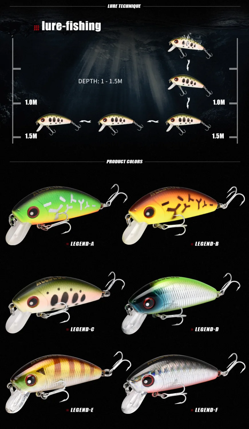 ALLBLUE New Legend Minnow 44mm Sinking Floating Mini Wobbler Fishing Lure Artificial Hard Bait Trout Crankbait Fishing Tackle