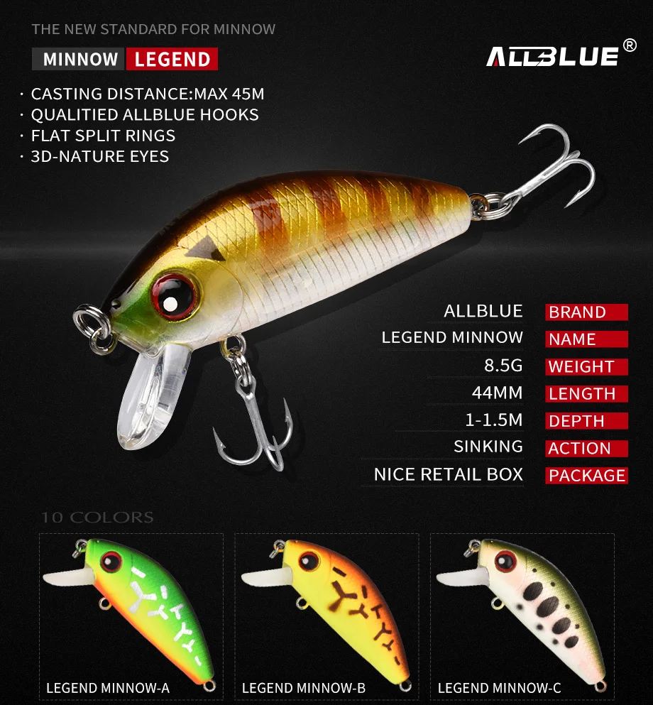 ALLBLUE New Legend Minnow 44mm Sinking Floating Mini Wobbler Fishing Lure Artificial Hard Bait Trout Crankbait Fishing Tackle