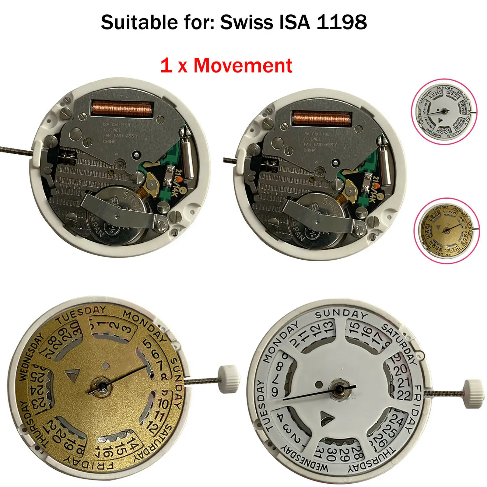 Watch Repair Replacement Parts Quartz Movement Date at 3 /12 O'clock For ISA 1198 Movement 3 Hands Watch Accessories
