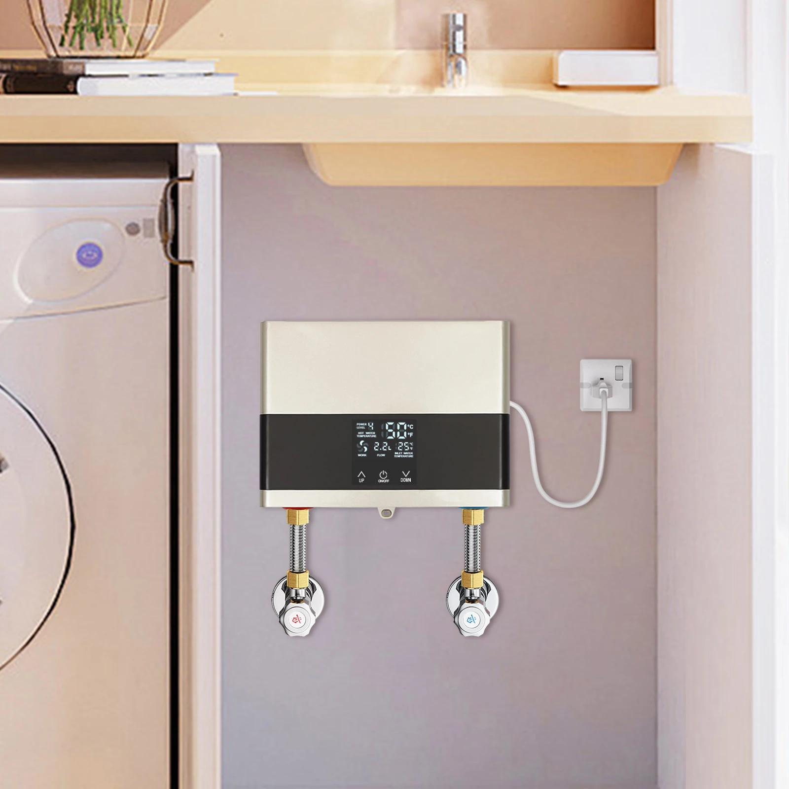 Smart Electric Water Heater, 1300-4000W Adjustable Power, Instant Hot Water, Touch Screen Temp Control, Remote Control