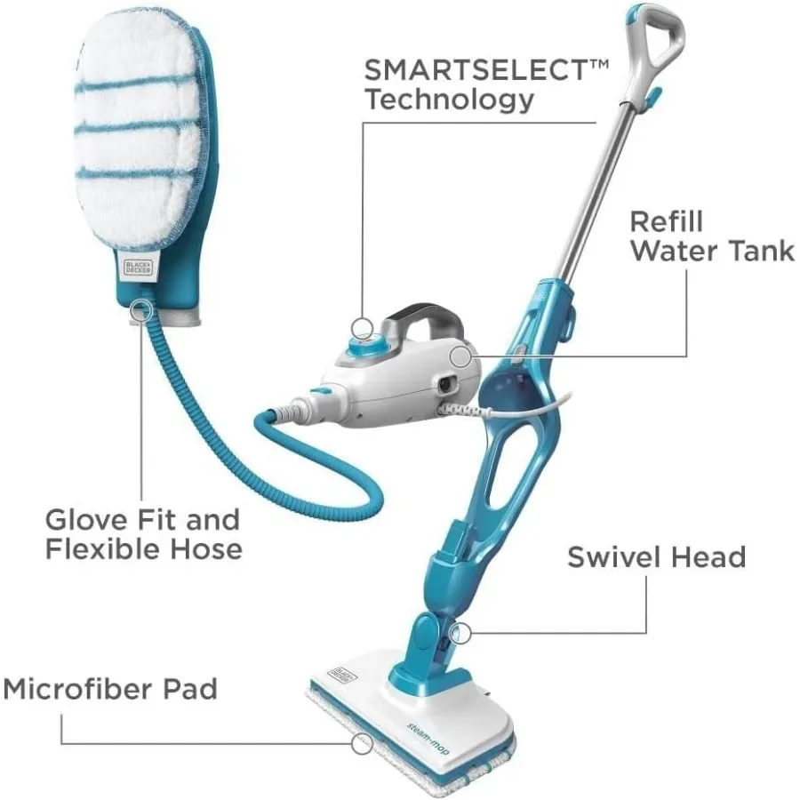 7in1 Steam Mop with SteamGlove Handheld Steamer for Home Cleaning Black and Silver Advanced Steam Technology for Deep Sanitizat