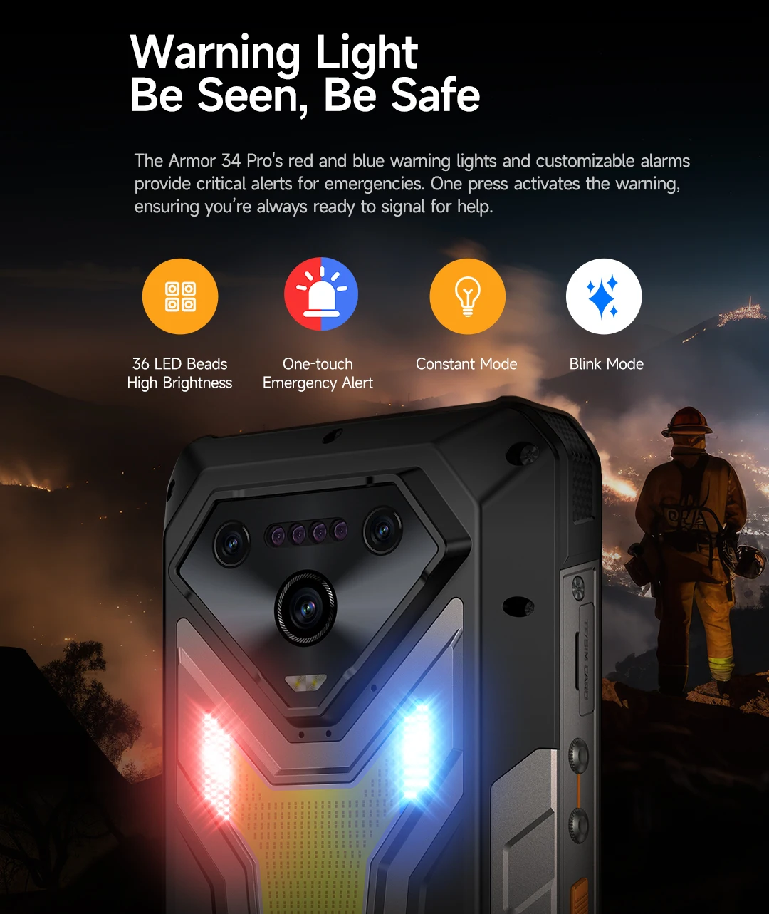 Ulefone Armor 34 Pro Plus 5G AI Rugged Phone 6.95" 25500mAh 32GB+512GB Built-in Projector 120Hz NFC Dimensity 7400X Smartphone