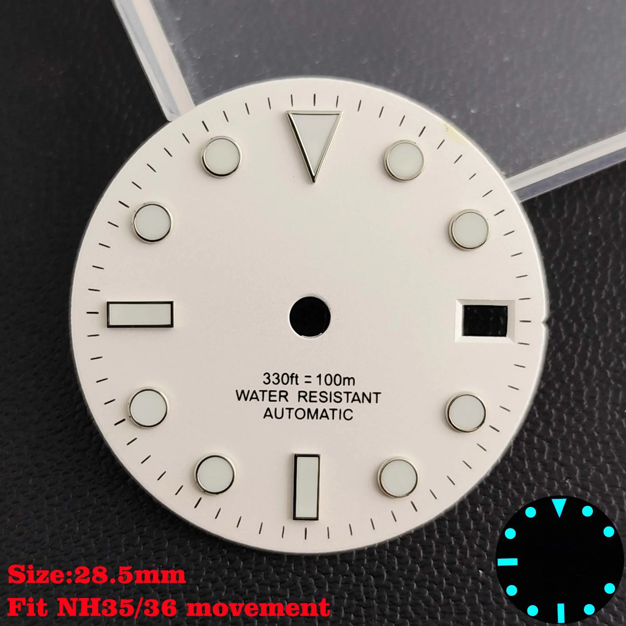 28.5mm Aseptic Dial Suitable for NH34/NH35/NH36 Movement Blue-Green Luminous Dial Replacement Part Watch Watches Dial