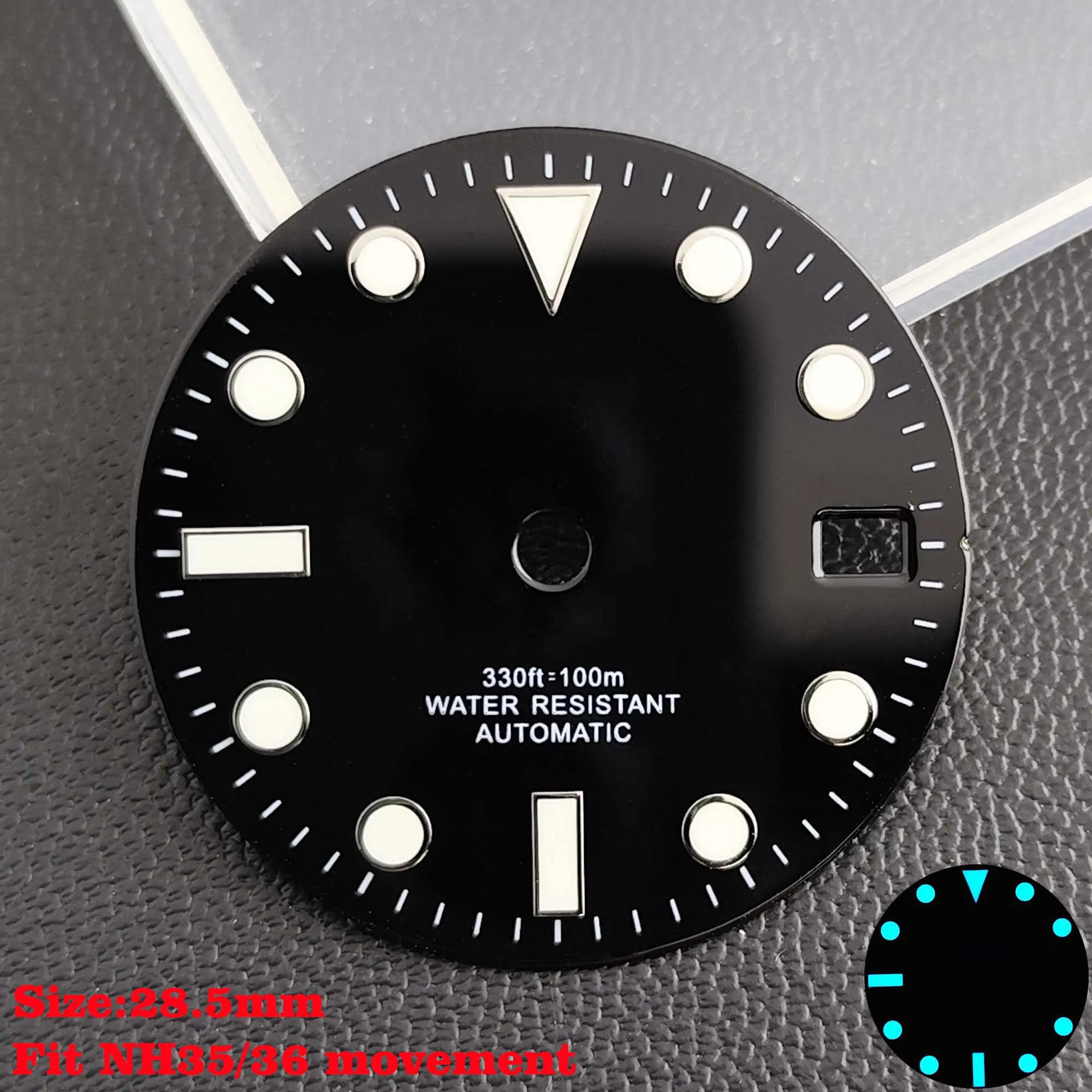 28.5mm Aseptic Dial Suitable for NH34/NH35/NH36 Movement Blue-Green Luminous Dial Replacement Part Watch Watches Dial