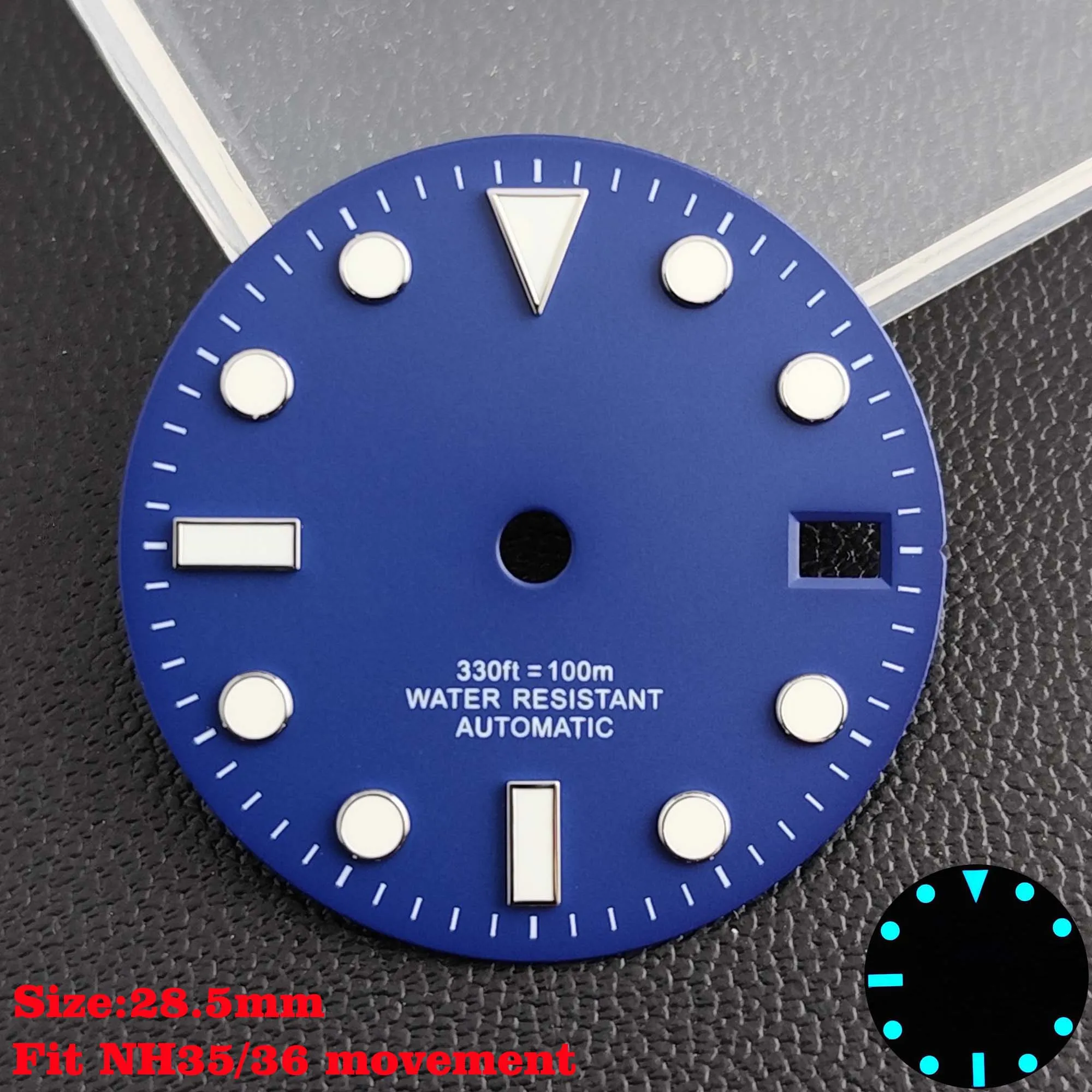 28.5mm Aseptic Dial Suitable for NH34/NH35/NH36 Movement Blue-Green Luminous Dial Replacement Part Watch Watches Dial