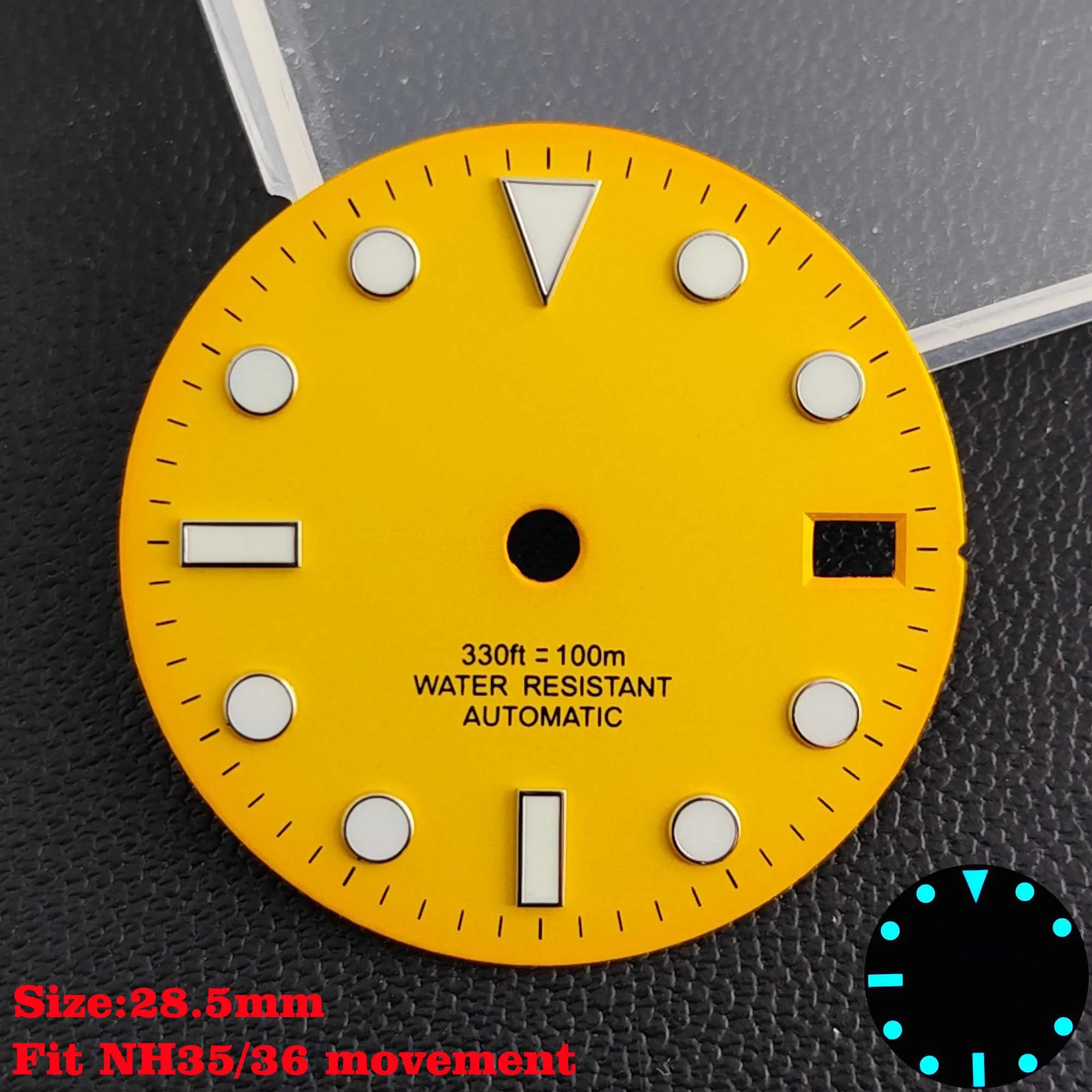 28.5mm Aseptic Dial Suitable for NH34/NH35/NH36 Movement Blue-Green Luminous Dial Replacement Part Watch Watches Dial