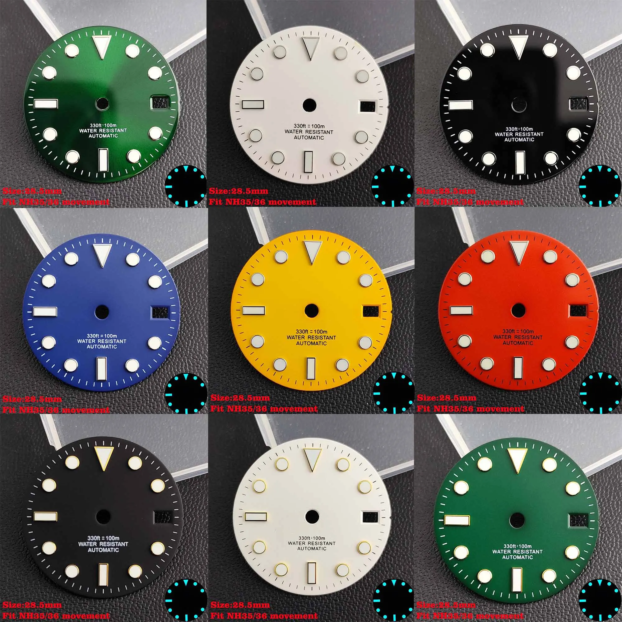 28.5mm Aseptic Dial Suitable for NH34/NH35/NH36 Movement Blue-Green Luminous Dial Replacement Part Watch Watches Dial