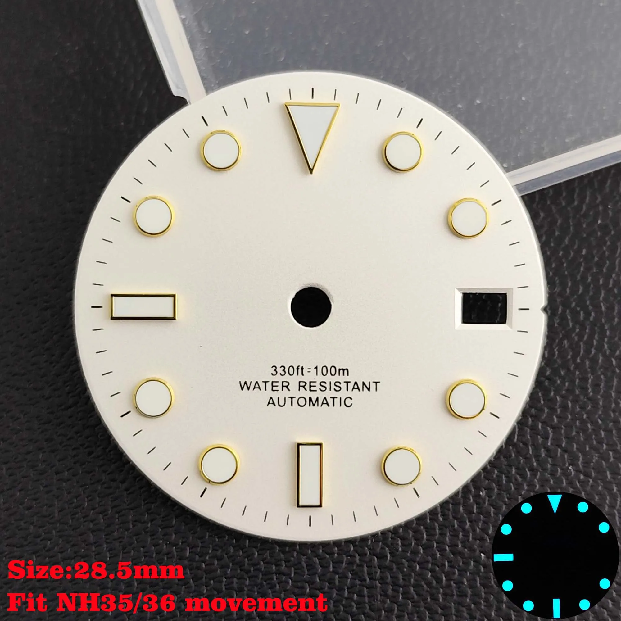 28.5mm Aseptic Dial Suitable for NH34/NH35/NH36 Movement Blue-Green Luminous Dial Replacement Part Watch Watches Dial