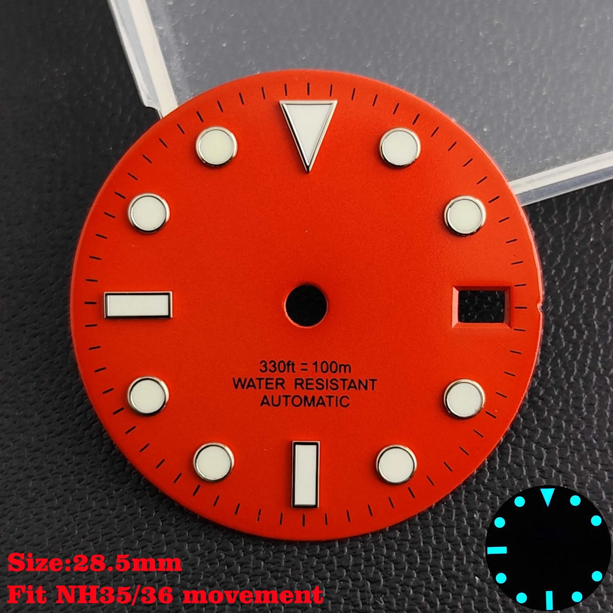 28.5mm Aseptic Dial Suitable for NH34/NH35/NH36 Movement Blue-Green Luminous Dial Replacement Part Watch Watches Dial