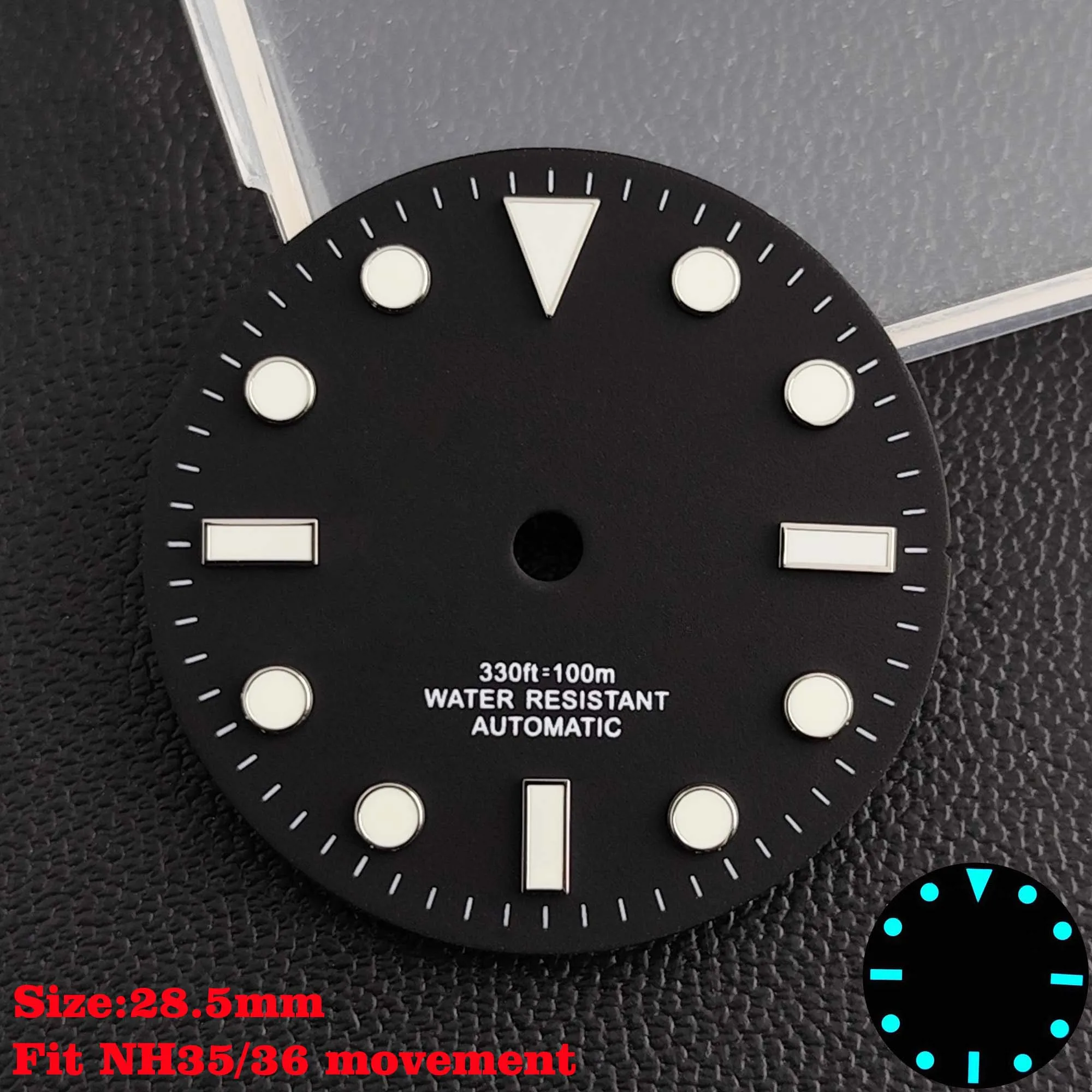 28.5mm Aseptic Dial Suitable for NH34/NH35/NH36 Movement Blue-Green Luminous Dial Replacement Part Watch Watches Dial