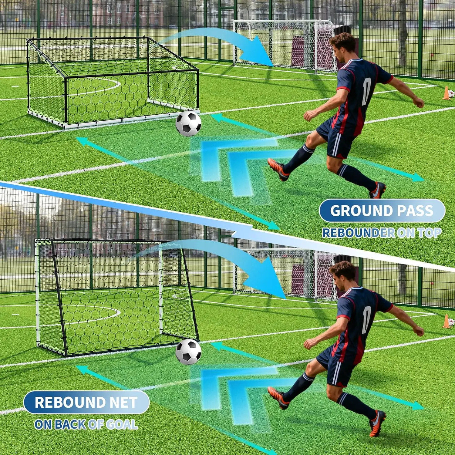 Heavy Duty Portable Soccer Goal for Backyard Beach, Metal Frame Mesh Collapsible Soccer Rebounder Net Football Trainer w/ Bag