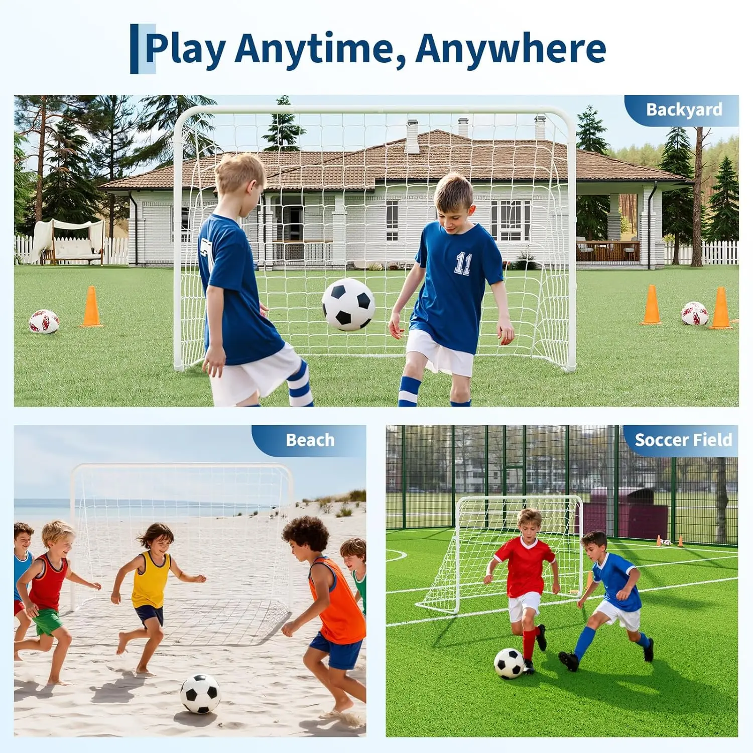 Heavy Duty Portable Soccer Goal for Backyard Beach, Metal Frame Mesh Collapsible Soccer Rebounder Net Football Trainer w/ Bag